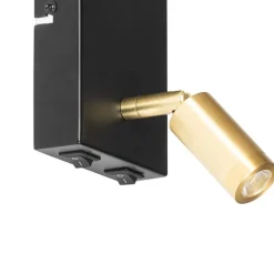 Moderne wandlamp zwart en goud met leeslamp - Renier