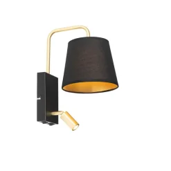 Moderne wandlamp zwart en goud met leeslamp - Renier