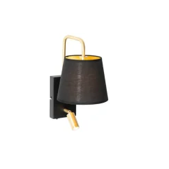 Moderne wandlamp zwart en goud met leeslamp - Renier