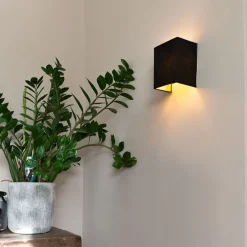 Moderne wandlamp zwart en goud met stoffen kap - Vete