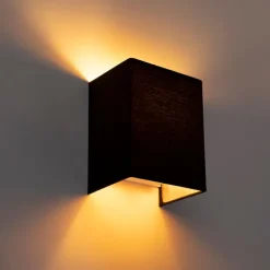 Moderne wandlamp zwart en goud met stoffen kap - Vete