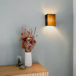Moderne wandlamp zwart en goud met stoffen kap - Vete