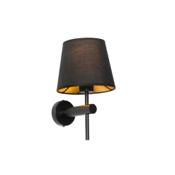 Moderne wandlamp zwart incl. kap met gouden binnenkant - Pluk
