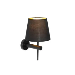 Moderne wandlamp zwart incl. kap met gouden binnenkant - Pluk
