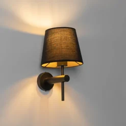 Moderne wandlamp zwart incl. kap met gouden binnenkant - Pluk