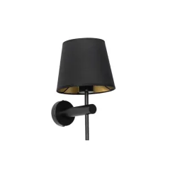 Moderne wandlamp zwart incl. kap met gouden binnenkant - Pluk