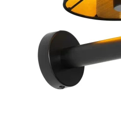 Moderne wandlamp zwart incl. kap met gouden binnenkant - Pluk