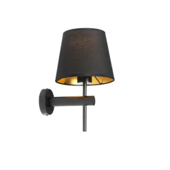 Moderne wandlamp zwart incl. kap met gouden binnenkant - Pluk