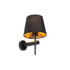 Moderne wandlamp zwart incl. kap met gouden binnenkant - Pluk