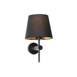 Moderne wandlamp zwart incl. kap met gouden binnenkant - Pluk