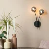 Moderne wandlamp zwart 2-lichts met smoke glas - Athens