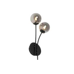 Moderne wandlamp zwart 2-lichts met smoke glas - Athens