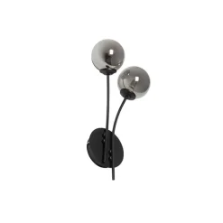 Moderne wandlamp zwart 2-lichts met smoke glas - Athens
