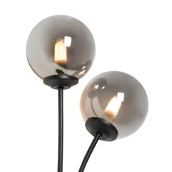 Moderne wandlamp zwart 2-lichts met smoke glas - Athens