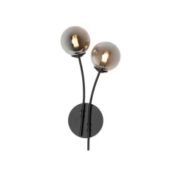 Moderne wandlamp zwart 2-lichts met smoke glas - Athens