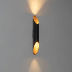Moderne wandlamp zwart met gouden binnenkant 5,6 cm - Organo