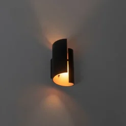 Moderne wandlamp zwart met gouden binnenkant - Faldo