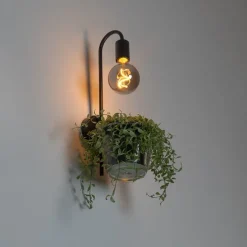 Moderne wandlamp zwart met glas - Roslini
