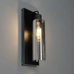 Moderne wandlamp zwart met smoke glas - Stavelot