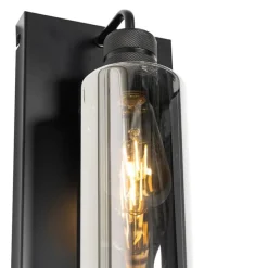 Moderne wandlamp zwart met smoke glas - Stavelot