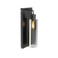 Moderne wandlamp zwart met smoke glas - Stavelot
