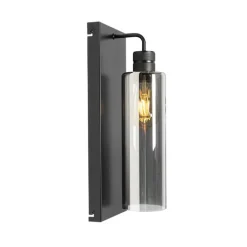 Moderne wandlamp zwart met smoke glas - Stavelot