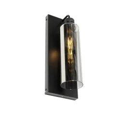 Moderne wandlamp zwart met smoke glas - Stavelot