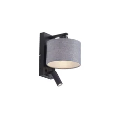 Moderne wandlamp zwart met grijs rond en leeslamp - Puglia