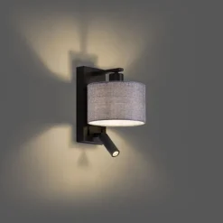 Moderne wandlamp zwart met grijs rond en leeslamp - Puglia