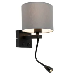 Moderne wandlamp zwart met grijze kap - Brescia