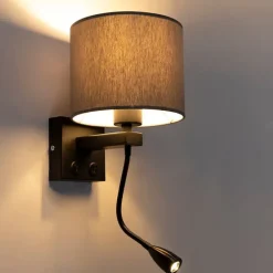 Moderne wandlamp zwart met grijze kap - Brescia