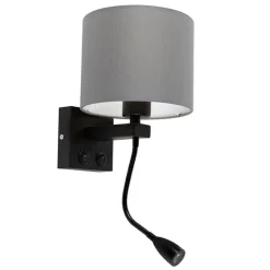 Moderne wandlamp zwart met grijze kap - Brescia