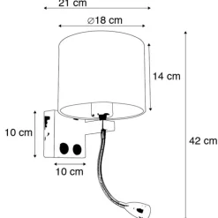 Moderne wandlamp zwart met grijze kap - Brescia