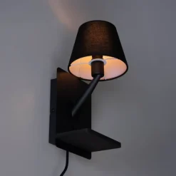 Moderne wandlamp zwart met USB-C en inductielader - Comfort