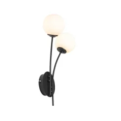 Moderne wandlamp zwart met opaal glas 2-lichts- Athens