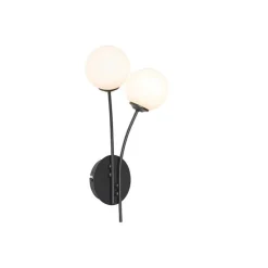 Moderne wandlamp zwart met opaal glas 2-lichts- Athens