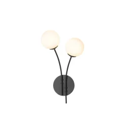Moderne wandlamp zwart met opaal glas 2-lichts- Athens