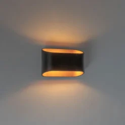 Moderne wandlamp zwart met gouden binnenkant ovaal - Alone