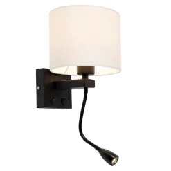 Moderne wandlamp zwart met witte kap - Brescia