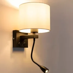 Moderne wandlamp zwart met witte kap - Brescia