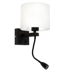 Moderne wandlamp zwart met witte kap - Brescia