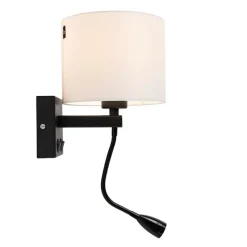 Moderne wandlamp zwart met witte kap - Brescia