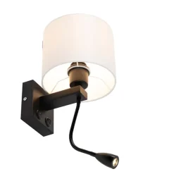Moderne wandlamp zwart met witte kap - Brescia