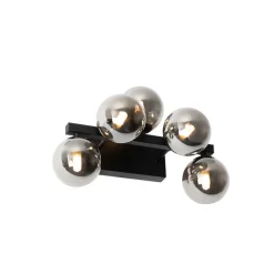Moderne wandlamp zwart met smoke glas 5-lichts - Bianca