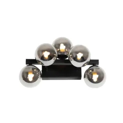 Moderne wandlamp zwart met smoke glas 5-lichts - Bianca