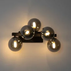 Moderne wandlamp zwart met smoke glas 5-lichts - Bianca