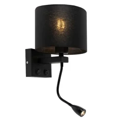 Moderne wandlamp zwart met zwarte kap - Brescia