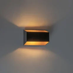 Moderne wandlamp zwart met gouden binnenkant rechthoekig - Alone