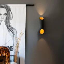 Moderne wandlamp zwart met gouden binnenkant 9,6 cm- Organo