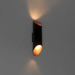 Moderne wandlamp zwart met gouden binnenkant 9,6 cm- Organo